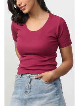 Creatures of Habit - Berry Pink Rib Round Neck T-shirt