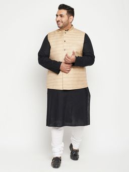 Vastramay - Men Black Cotton Blend Jacket Kurta Churidar