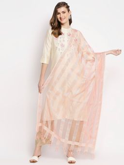 Dupatta Bazaar - Womens Peach Striped Organza Dupatta