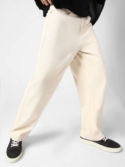 Urbano Fashion - Men's Beige Loose Baggy Fit Washed Jeans Non-Stretchable