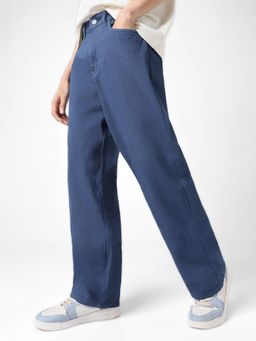 Urbano Fashion - Men's Navy Blue Loose Baggy Fit Washed Jeans Non-Stretchable