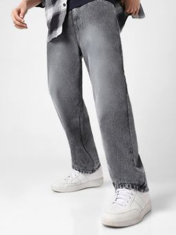 Urbano Fashion - Men's Dark Grey Loose Baggy Fit Washed Jeans Non-Stretchable