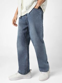 Urbano Fashion - Men's Blue Loose Baggy Fit Washed Jeans Non-Stretchable