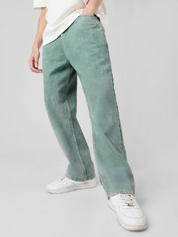 Urbano Fashion - Men's Green Loose Baggy Fit Washed Jeans Non-Stretchable