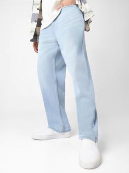 Urbano Fashion - Men's Ice Blue Loose Baggy Fit Washed Jeans Non-Stretchable