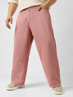Urbano Plus - Men's Dark Pink Loose Baggy Fit Washed Jeans Non-Stretchable