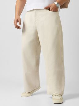 Urbano Plus - Men's Off White Loose Baggy Fit Washed Jeans Non-Stretchable