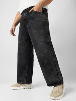 Urbano Plus - Men's Black Loose Baggy Fit Washed Jeans Non-Stretchable