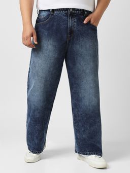 Urbano Plus - Men's Dark Blue Loose Baggy Fit Washed Jeans Non-Stretchable