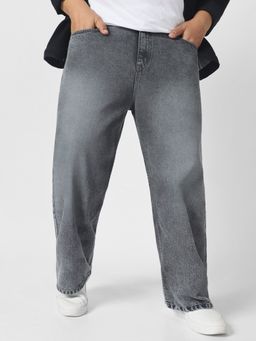 Urbano Plus - Men's Dark Grey Loose Baggy Fit Washed Jeans Non-Stretchable