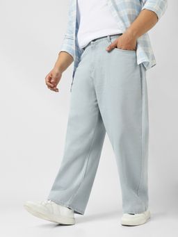 Urbano Plus - Men's Ice Blue Loose Baggy Fit Washed Jeans Non-Stretchable