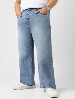 Urbano Plus - Men's Light Blue Loose Baggy Fit Washed Jeans Non-Stretchable
