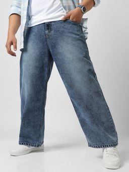 Urbano Plus - Men's Blue Loose Baggy Fit Washed Jeans Non-Stretchable