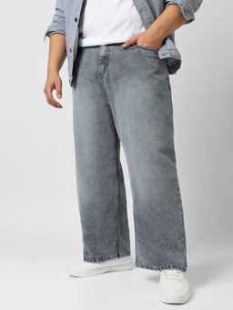 Urbano Plus - Men's Grey Loose Baggy Fit Washed Jeans Non-Stretchable