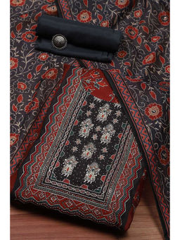Biba - Red Chanderi Blend Hand Embroidered Unstitched Dress Material (Set of 3)