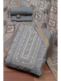 Biba - Grey Chanderi Digital Print Unstitched Dress Material (Set of 3)