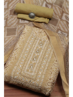 Biba - Yellow Chanderi Digital Print Unstitched Dress Material (Set of 3)