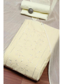 Biba - Lime Yellow Modal Satin Machine Embroidered Unstitched Dress Material (Set of 3)