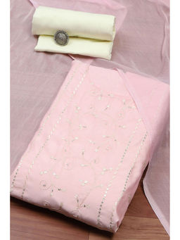 Biba - Peach Modal Satin Machine Embroidered Unstitched Dress Material (Set of 3)