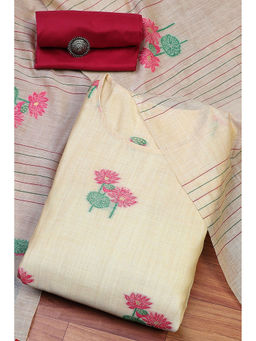 Biba - Beige Chanderi Handloom Unstitched Dress Material (Set of 3)
