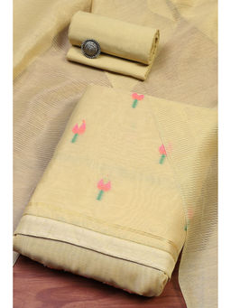 Biba - Mustard Chanderi Handloom Unstitched Dress Material (Set of 3)
