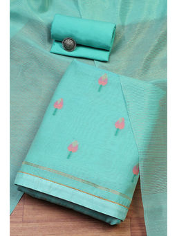 Biba - Turquoise Chanderi Handloom Unstitched Dress Material (Set of 3)