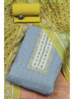 Biba - Blue Cotton Handloom Unstitched Dress Material (Set of 3)