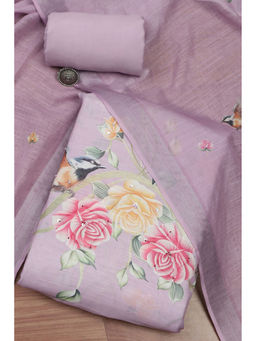 Biba - Lavender Linen Printed Unstitched Dress Material (Set of 3)
