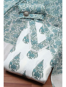 Biba - White Cotton Hand Block Print Unstitched Dress Material (Set of 3)