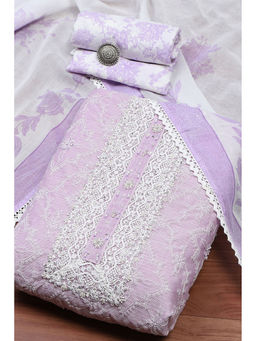Biba - Lavender Cotton Kota Hand Embroidered Unstitched Dress Material (Set of 3)