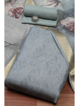 Biba - Grey Chanderi Double Dupatta Unstitched Dress Material (Set of 3)