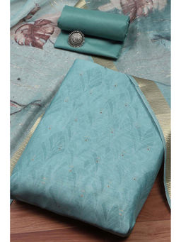 Biba - Teal Chanderi Double Dupatta Unstitched Dress Material (Set of 3)