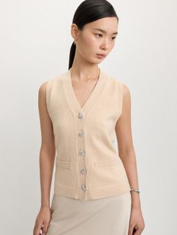 Pomelo - Rhinestone Button-Up Top - Cream