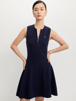 Pomelo - Zip-Up Flared Mini Dress - Navy Blue