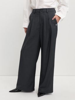 Pomelo - Pleated Wide Leg Trouser - Dark Grey