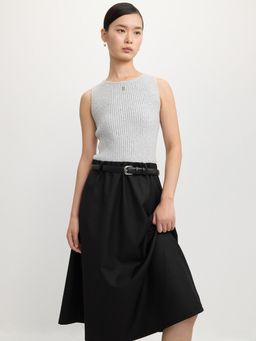 Pomelo - Ribbed Belted Midi Dress - Light Grey