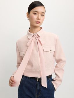 Pomelo - Tweed Bow Tie Cardigan - Light Pink