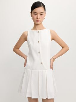 Pomelo - Asymmetric Button Mini Dress - White