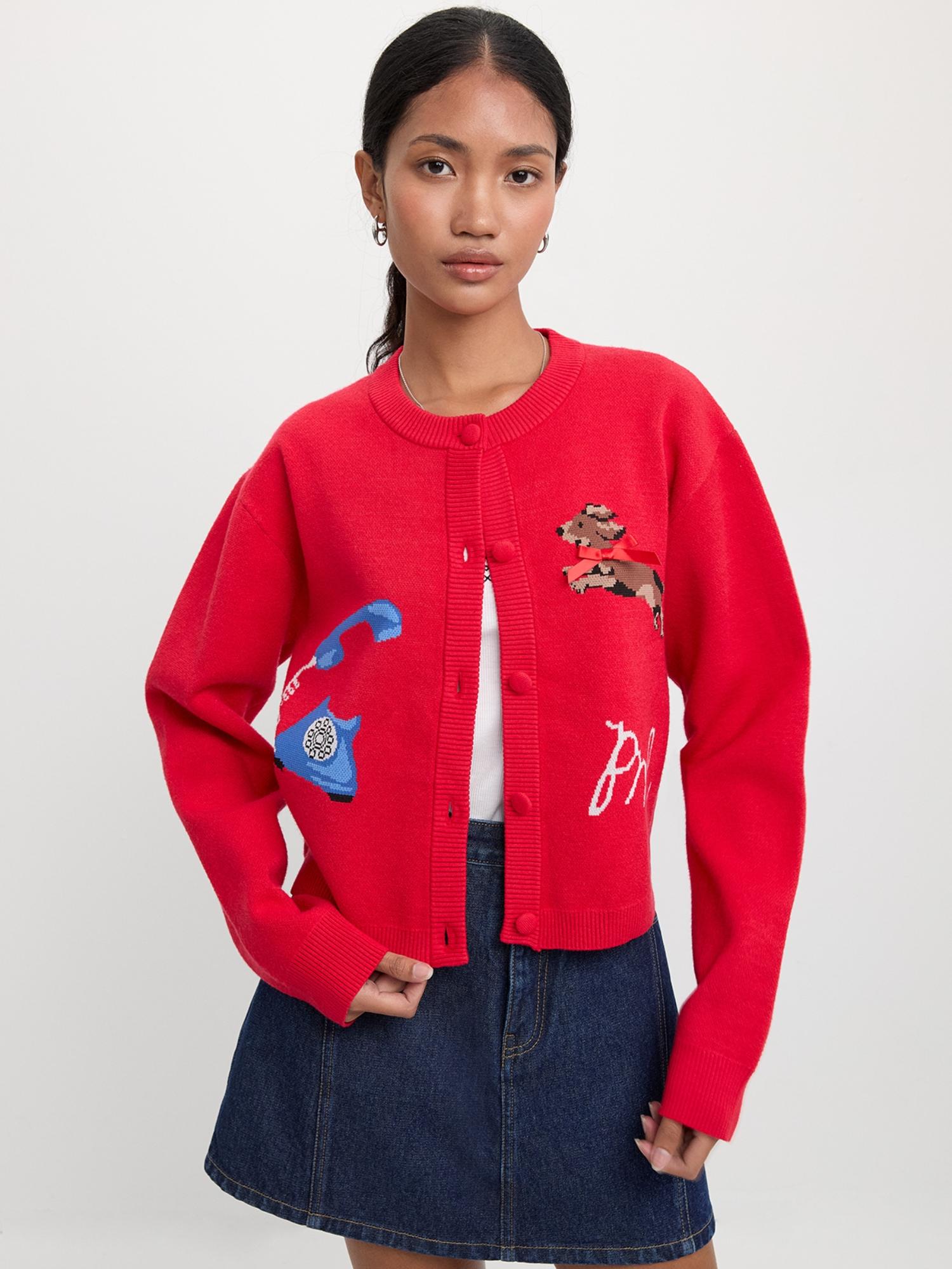 pomelo Drop-Shoulder Cardigan - Red-picture-40