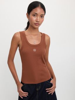 Pomelo - Ribbed Logo Tank Top - Brown