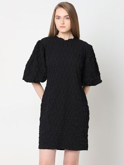 VERO MODA - Black Textured Puff Sleeves Dress
