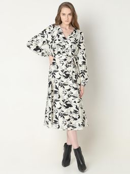 VERO MODA - White Floral Wrap Midi Dress with Belt (Set of 2)