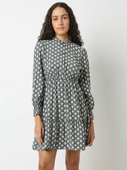 VERO MODA - Grey Printed Frill Short Dress