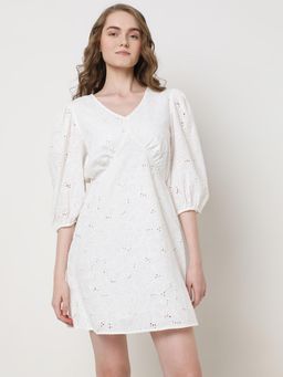 VERO MODA - White Schiffli Cotton Mini Dress