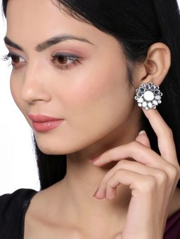 VIRAASI - Antique Oxidised Mirror Stud Earrings for Women and Girls