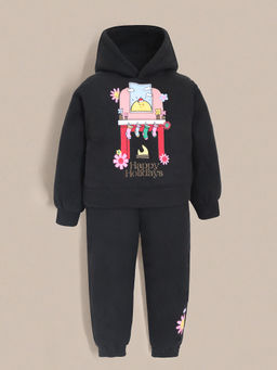 CHERRY CRUMBLE BY NITT HYMAN - Black Embroidered Winter Hoodie & Pyjama (Set of 2)