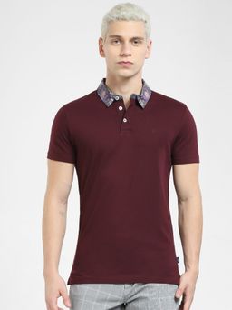 Jack & Jones - Burgundy Floral Collar Polo T-shirt