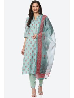 Biba - Blue Cotton Floral Printed Unstitched Suit (Set of 3)