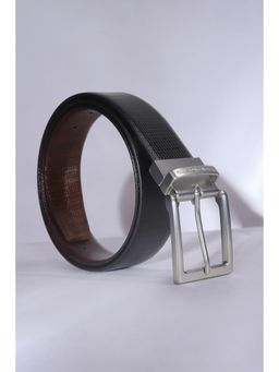 Peter England - Men Black Textured Genuine Leather Reversible Belt