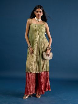 Gajra Gang - Green Crush Tissue Strappy Kurta Diwalicious